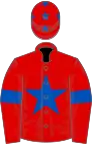 Red, royal blue star, armlets and stars on cap