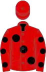 Red, large black spots, black spots on sleeves, red cap