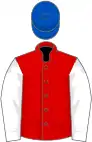 Red, white sleeves, royal blue cap