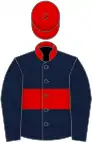 Dark blue, red hoop and collar, red cap