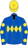 Royal blue, yellow triple diamond, royal blue sleeves, yellow spots, yellow cap
