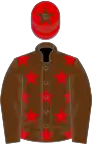 Brown, red stars, brown sleeves, red cap, brown star