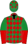 Green, red diamonds, halved sleeves, diamonds on cap