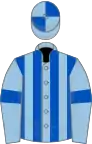 Light blue and royal blue stripes, light blue sleeves, royal blue armlets, quartered cap