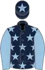 Dark blue, light blue stars, light blue slvs, dark blue cap, light blue star
