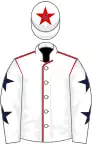 White, red seams, white sleeves, dark blue stars, white cap, red star