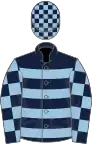 Dark blue, light blue hoops, checked sleeves and checked cap