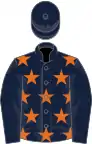 Dark blue, orange stars, dark blue sleeves and cap