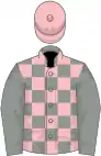 Grey and pink check, grey sleeves, pink cap
