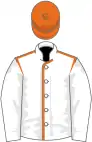 White, orange seams on body, orange cap