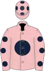 Pink, dark blue disc, pink sleeves, dark blue spots and spots on cap