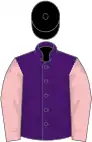 Purple, pink sleeves, black cap