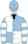 Light blue and white (quartered), hooped sleeves, light blue cap