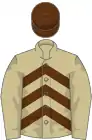 Beige and brown chevrons, beige sleeves, brown cap