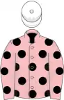 Pink, black spots, white cap