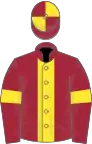 Maroon, yellow stripe and armlets, quartered cap