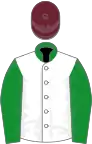 White, green sleeves and collar, claret cap