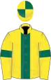 Yellow, dark green stripe and armlets, quartered cap
