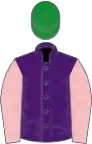 Purple, Pink sleeves, Green cap