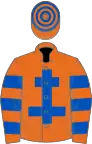 Orange, royal blue cross of lorraine, hooped sleeves and cap