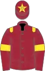 Maroon, yellow epaulets, armlets and star on cap