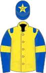Yellow, royal blue epaulets, royal blue sleeves, yellow armlets and star on royal blue cap