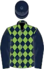 Dark blue and emerald green diamonds, dark blue sleeves and cap