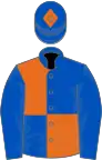 Royal blue and orange (quartered); blue sleeves and cap with orange diamond