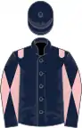 Dark blue, pink epaulettes, dark blue sleeves, pink diabolo, dark blue cap