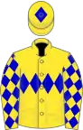 Yellow, blue triple diamond and diamonds on sleeves, yellow cap, blue diamond