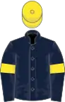 Dark blue, yellow armlets and cap