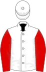 White, red sleeves, white cap