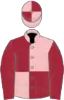 Pink and maroon quartered, maroon sleeves, quartered cap
