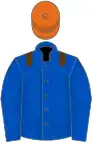 Royal blue, brown epaulets, orange cap