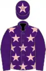Purple, pink stars, purple sleeves, purple cap, pink star