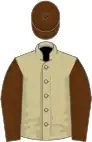 Beige, brown sleeves, brown cap