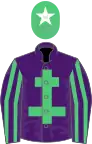 Purple, emerald green cross of lorraine, striped sleeves, emerald green cap, white star