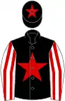 Black, red star, white and red striped sleeves, black cap, red star
