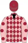 Pink, maroon diamonds, spots on sleeves, maroon cap