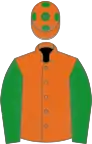Orange, green sleeves and spots on cap