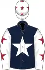 Dark blue, white star, white sleeves, maroon stars, white cap, maroon stars