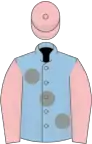 Light Blue, large Grey spots, Pink sleeves and cap