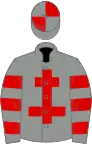 Grey, red cross of lorraine, hooped sleeves, quartered cap