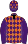 Orange and purple diamonds, purple sleeves, purple cap, orange diamonds