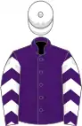 Purple, white chevrons on sleeves, white cap