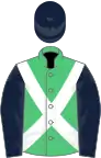 Emerald green, white cross belts, dark blue sleeves and cap