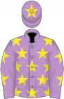 Mauve, yellow stars, mauve cap, yellow star