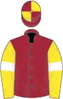 Maroon, yellow sleeves, white armlets, maroon and yellow quartered cap