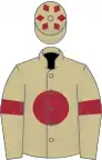 Beige, maroon disc and armlets, diamonds on cap