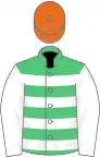 Green and white hoops, white sleeves, orange cap